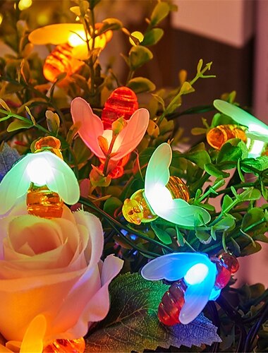  3 m solarbetriebene Lichterkette in Bienenform, 20 LEDs, wasserdichte Außenbeleuchtung mit Montagehalterung für Weihnachten, Terrasse, Garten, Warmweiß, Weiß-Mehrfarbig, Blau