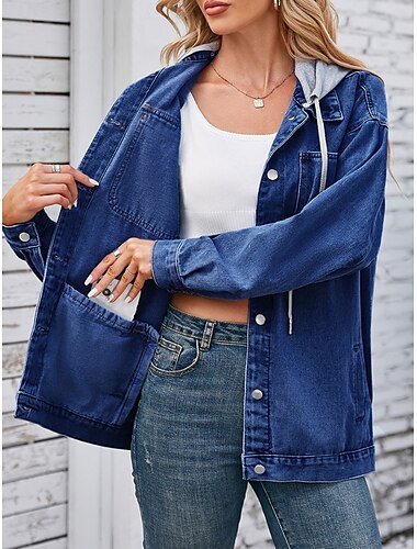  Damen Hoodie Jacke Jeansjacke Outdoor Strasse Freizeitskleidung Herbst Winter Standard Mantel Regular Fit warm Atmungsaktiv Stilvoll Brautkleider schlicht Jacken Langarm Feste Farbe Mit Taschen