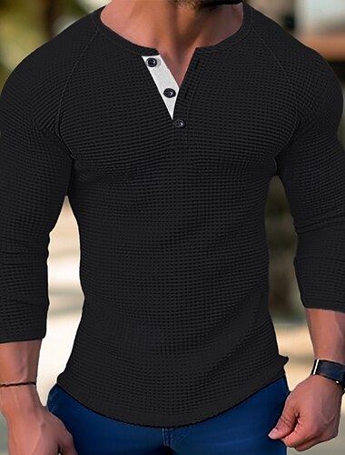  Men's T shirt Tee Waffle Henley Shirt Henley Shirt Tee Top Long Sleeve Shirt Plain Henley Street Vacation Long Sleeve Clothing Apparel Polyester Fashion Designer Basic