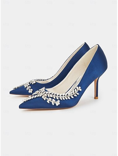  Damen-Pumps aus Satin mit Strasssteinen – elegante Pumps mit spitzer Spitze für Abendpartys und formelle Anlässe