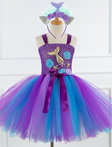  kinderkleidung Mädchen Cosplay-Kleid Party Kleid Meerjungfrau Ärmellos Leistung Geburtstag Rückenfrei Patchwork Schön Süß Polyester Maxi abendkleider Schaukelkleid A Linie Kleid Sommer 4-12 Jahre