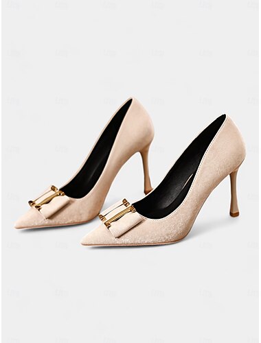 Blaugrüne Damenpumps aus Samt mit spitzer Spitze und kleinem Absatz - elegante Abend- und Büroschuhe mit goldener Schnalle