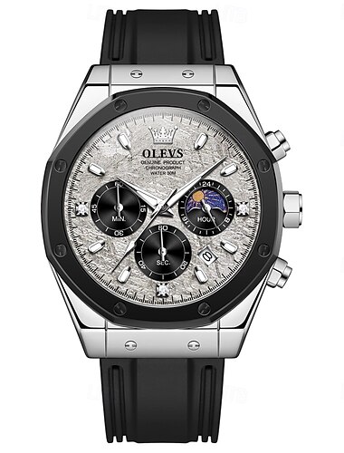 OLEVS 9911 Herren Uhren Silikonarmband wasserdichte Mondphase Chronograph Männeruhr Luxus multifunktionale Quarzuhr