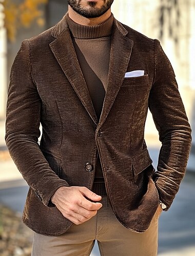  Heren Corduroy Sportjas Blazer Jas Vintage Classic Effen Blazer Bruin Standaard Fit Enkele Knopen