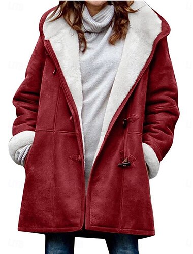  Damen Fleecejacke Teddy-Mantel Hoodie Jacke warm halten Atmungsaktiv Tasche Innenfutter aus Fleece Brautkleider schlicht Glatt Urlaub Strasse Freizeitskleidung Ausgehen Einreihiger Verschluss Standard