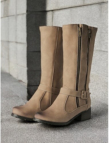  Damenstiefel aus Kunstleder mit halbhoher Schafthöhe, Doppelreißverschluss und Schnallenriemen – lässiger Western-Style für Outdoor und Alltag