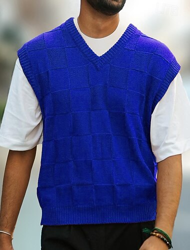  Homme Pull Gilet Pull A côtes Tricoter Normal Tricoté Coupe Cintrée Plein Col V Moderne contemporain Travail Usage quotidien Vêtement Tenue Automne Hiver Noir Bleu Roi M L XL