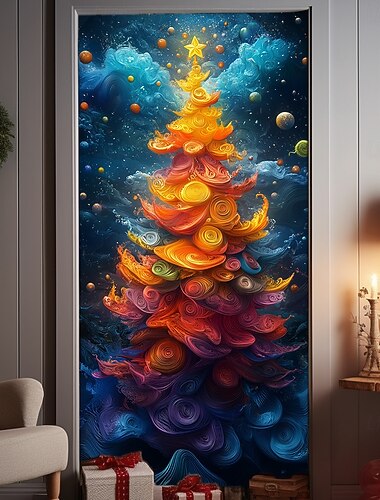  juledørdekorasjoner dørdeksler juletre ornamenter dørteppe dørgardindekorasjon bakteppe innendørs/utendørs dørbanner til inngangsdør gårdshus