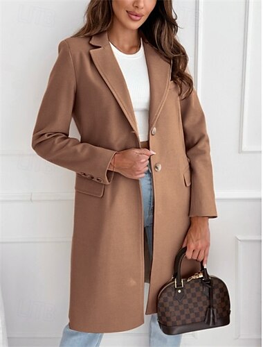  Damen Wintermantel Mantel Komfortabel Knopf Elegant Glatt Täglich Einreihiger Verschluss Lang V Ausschnitt Regular Fit Langarm Oberbekleidung Schwarz Weiß Braun Winter