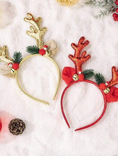 Diadema de astas navideñas con cascabeles, accesorios para el cabello con astas y lentejuelas brillantes, tocado festivo para celebraciones navideñas y fiestas de baile   Diadema de astas navideñas con cascabeles, accesorios para el cabello con astas y lentejuelas brillantes, tocado festivo para celebraciones navideñas y fiestas de baile