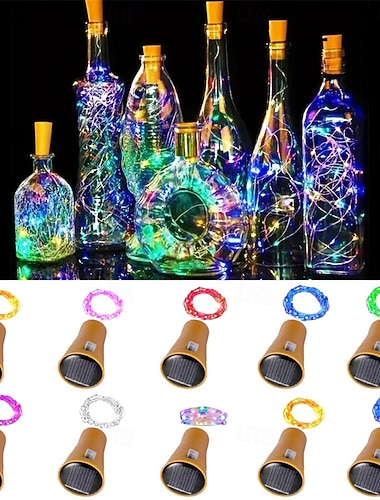  2m solární řetězová světla, 20 LED světel na láhev vína, teplá bílá, rgb a voděodolná pro vánoční a svatební dekorace Sada 5 ks