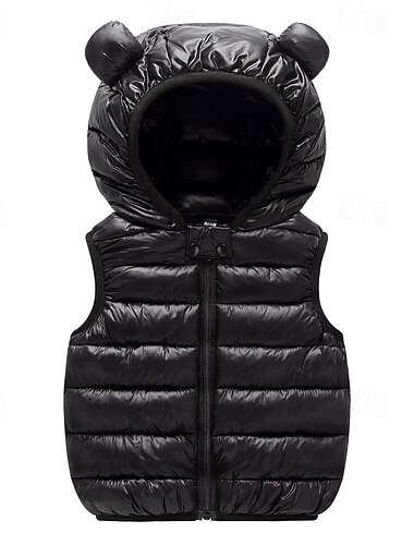  Child's Girls' Vest Coat Sleeveless Black Pink Red Solid Color Pocket Fall Winter Neutral School 4 years+