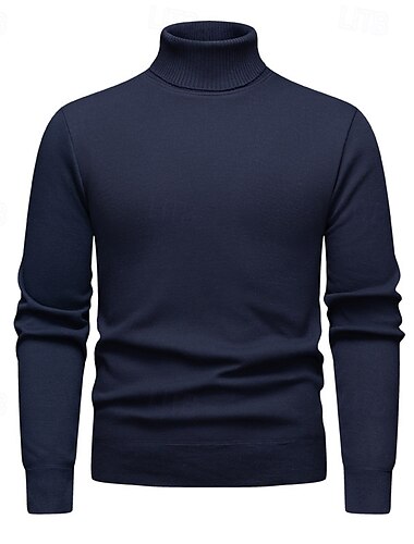  Herre Pullover genser Strikket genser Riflet Strikke Normal Strikket عادي Rullekrage Mote Fritid Dagligdagstøy Stevnemøte Klær Høst vinter Vin Svart S M L