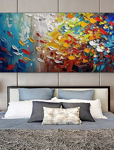  modernes abstraktes farbenfrohes Fisch-Wandbild auf Leinwand, handgemaltes farbenfrohes Fisch-Ölgemälde auf Leinwand, handgemachtes Meerestier-Kunstwerk, moderne gerollte Leinwand (ohne Rahmen)