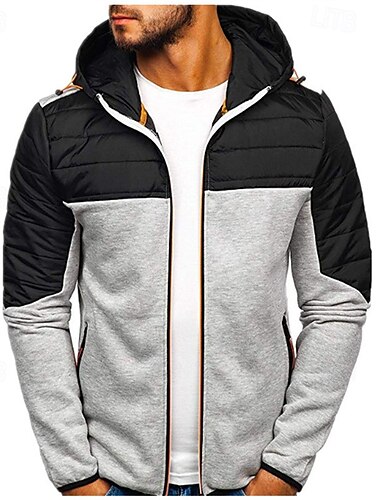  Herren Sweatjacke Kapuzenshirt mit durchgehendem Reißverschluss Schwarz Marineblau Hellgrau Mit Kapuze Farbblock Reißverschluss Patchwork Tasche Sport & Natur Täglich Festtage Polyester Strassenmode