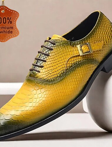  chaussures oxford en cuir à motif serpent dégradé jaune pour hommes avec détail de boucle - chaussures habillées de luxe pour les affaires et les occasions spéciales