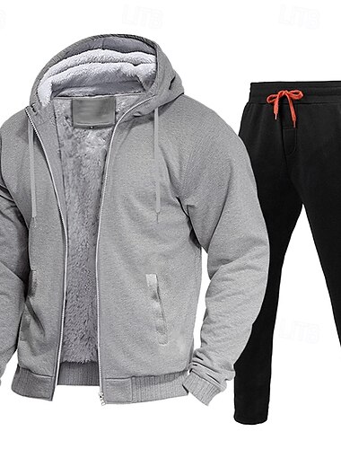  Herren Trainingsanzug Jogginganzug Schwarz Rote Marineblau Hellgrau Dunkelgray Mit Kapuze Farbblock Kordelzug 2 teilig Strassenmode Cool Frühling Herbst Bekleidung Kapuzenpullover Sweatshirts
