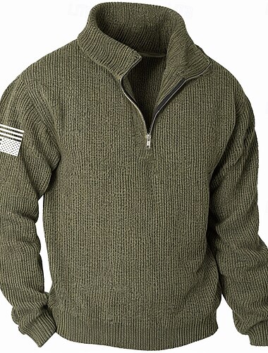  Hombre Bandera estadounidense de los Estados Unidos Patriótico Suéter de punto Jersey con cremallera Suéter Polo Cuello con cremallera Retro Antiguo Casual Ropa de fiesta de noche Diario Bordado