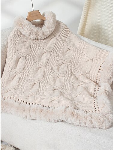  Damen Schultertuch Brautkleider schlicht Weich Einfarbig Gerippt Rollkragen Strick Langarm Normale Oberteile Stricken Outdoor Täglich Wochenende Fuchsie Aprikose Herbst Winter