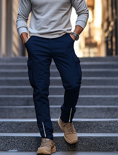  Herren Cargohose Cargohosen Hose Hosen Freizeithose Zip Tasche Glatt Komfort Atmungsaktiv In voller Länge Casual Täglich Festtage Modisch Strassenmode Schwarz Weiß Mikro-elastisch