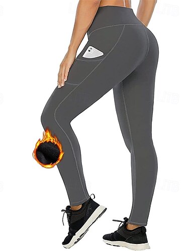  Dame Yogabukser Yoga Leggings Leggings med fleece Sidelommer Midjekontroll Rumpeløft Høy Midje Yoga & Danse Sko Treningsøkt Pilates Avskårede tights Svart Mørk Marineblå Mørkegrå Høst Vinter sport