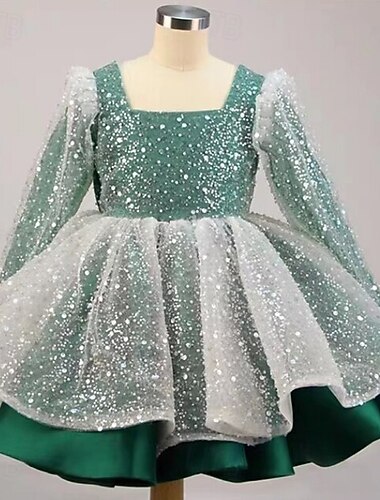  Bambino Da ragazza Vestito da festa Tinta unica Manica lunga Prestazioni Retato Da principessa Dolce Retato Fino a metà polpaccio Vestito tubino Abito in tulle Estate Primavera Autunno Bambini Nero