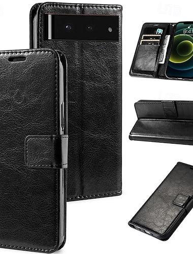  Handy Hülle Handyhüllen Für Pixel 7 Pixel 7 Pro Pixel 6 Pixel 6 Pro Rückseite mit Halterung Kartenschlitz Stoßresistent Retro TPU PU-Leder