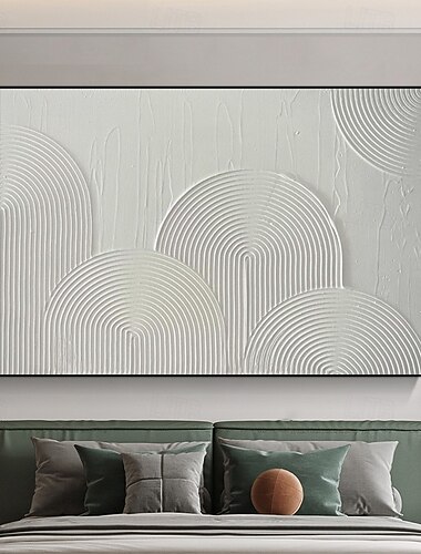  テクスチャードアーチキャンバス絵画、手描きのミニマリストホワイトキャンバスウォールアート、テクスチャードモダンウォールアート、ミニマリストレインボーキャンバスホームデコレーションフレーム、すぐに掛けられる
