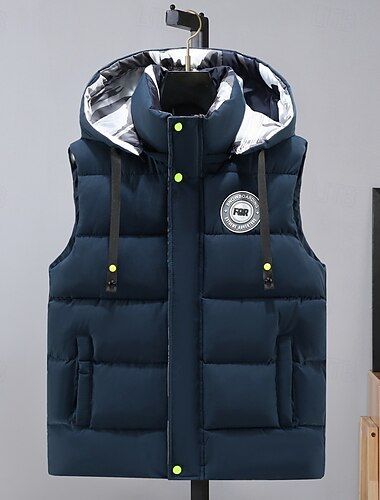  Men's Puffer Vest Hoodie Vest Padded Gilet Quilted Vest Daily Date Vacation Fashion Casual Fall & Winter Pocket Polyester Warm Comfortable Graphic Zipper Hooded Regular Fit Black White Blue Gray Vest