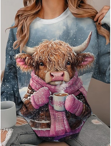  Sudadera para mujer, jersey con estampado de animales, ropa de uso diario, sudadera informal con capucha, manga larga, microelástica, otoño invierno, cómoda, transpirable, tejido suave