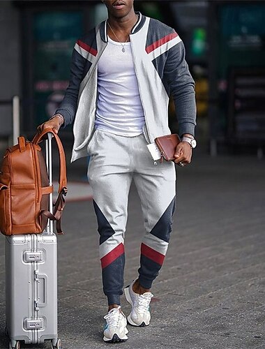  Homens Moletom Roupa de corrida 2 Peças Zip Completo Casual Outono Manga Longa Respirável Macio Ginástica Treino de Ginástica Corrida Roupa de esporte Roupas Esportivas Bloco de cor Preto Branco