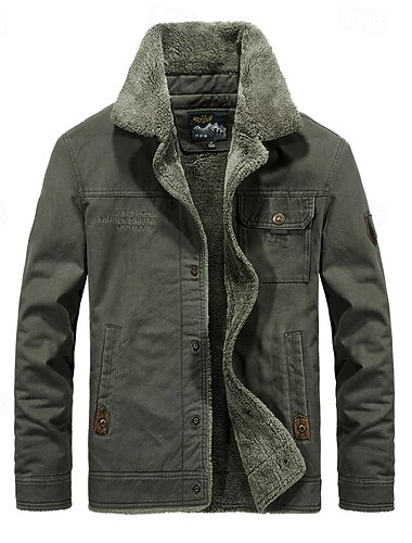  Per uomo Giacca invernale Giacca in pile Giacca sportiva Giornaliero Da mare Tenere al caldo Tasche Vello Autunno inverno Liscio Di tendenza Streetwear Bavero Standard Cachi Verde militare Blu scuro