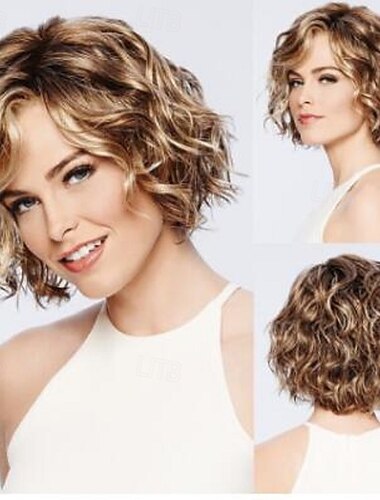 Synthetische Perücken Locken Mit Pony Perücke Kurz Ombre Brown Synthetische Haare Damen Braun