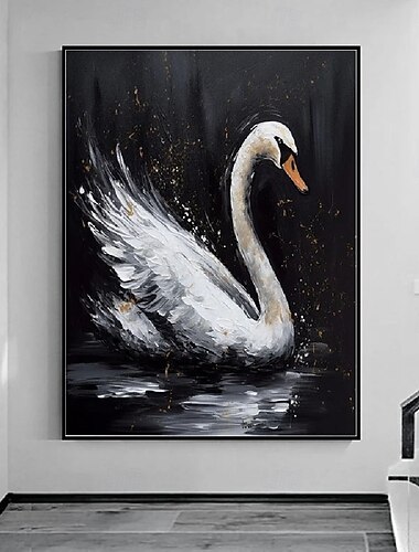  Tier-Ölgemälde, handgemachtes abstraktes weißes Schwanengemälde auf Leinwand, handgemachtes reich strukturiertes Acrylgemälde, moderne Wandkunst, handgemaltes Kunstwerk für die Wanddekoration im
