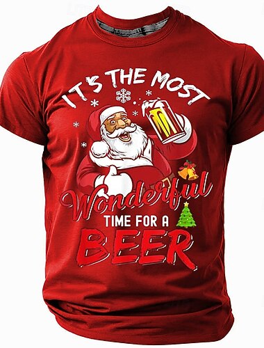  Jul Herre julenissen Oktoberfest øl T skjorte Kortermet T skjorte 3D-utskrift Crew-hals Skjorte Fritid Gate stil Jul Sport & Utendørs Ferie Svart Rød Blå Vår sommer Klær S M L XL XXL XXXL