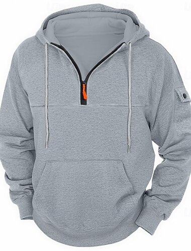 Voor heren Trui met capuchon Sweatshirt met rits Fleece hoodie Tactisch Zwart Marineblauw Khaki Licht Grijs Donkergrijs Capuchon Halve rits Effen Zak Werk Sport & Outdoor Casual Streetwear Basic