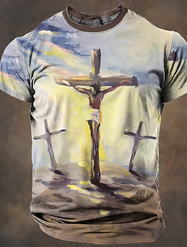  T-Shirt Bibles pour Hommes Jésus de Noël Manches Courtes T-Shirt Impression 3D Chemise à Col Rond Style Rétro Vintage Décontractée Style de Rue Noël Sports Plein Air Vacances Blanche Vêtements