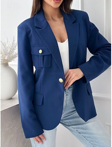  Mujer chaqueta Trabajo Botón Color sólido Casual / Diario Elegante Ajuste regular Ropa de calle Manga Larga Invierno Negro S