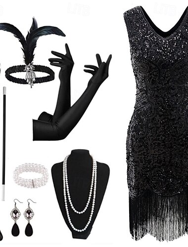  1920er Cocktailkleid Vintage-Kleid Flapper Kleid Outfits Abschlussballkleid Hochzeitsgast Pailletten Quastenfransen Feder Damen Neujahr Maskerade Leistung Party / Abend Hochzeitsempfang Erwachsene 1