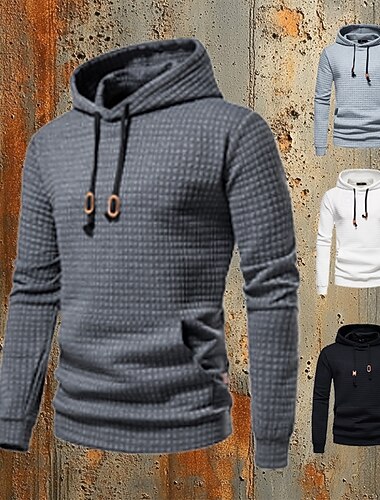  Homme Sweat-shirt gaufré Sweat Noir Blanche Jaune Gris Clair Gris foncé Capuche Plein Poche Travail Sport & Loisir Casual Actif Rétro Vintage Frais Printemps Automne Vêtement Tenue Pulls Capuche