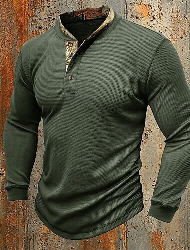  Homens Camiseta Waffle Camiseta Camisa Henley Côr Sólida Henley Normal Ao ar livre Casual Manga Longa Botão Roupa Roupa de Malha Diário