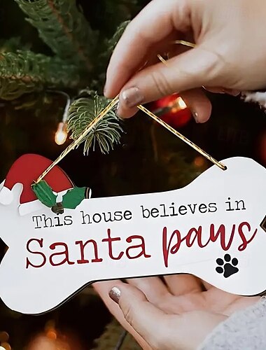  psí kost ve tvaru dřevěného vánočního znamení tento dům věří v santa tlapky psí kost vánoční znamení nástěnný závěs