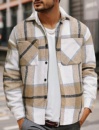  Herren Hemd Flanelljacke Flanell Hemden Overshirt Gitter Outdoor Strasse Rote Blau Grün Khaki Langarm Umlegekragen Frühling & Herbst Bekleidung