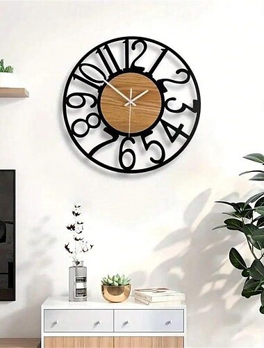  Wanduhr Kunst einfache Uhr Außenuhr 16 Zoll Eisenkunst Holz römische Ziffern große Außenuhr Retro offenes Zifferblatt leise Quarz batteriebetriebene Dekouhr