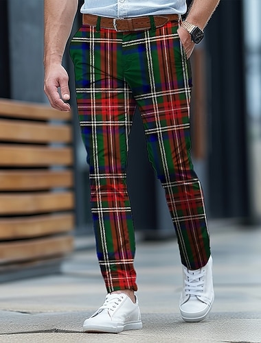  julerutete business casual menns kjole bukser glidelåslomme midt midje formell hverdagsklær sommer vår høst 3d-utskrift slim fit uelastisk