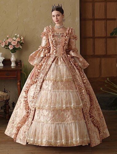  Gothique Rococo Inspiré vintage Robe Perruques de cosplay Costume de fête Princesse Shakespeare Couleur Unie Robe de bal Femmes Noël Halloween Carnaval Soirée Mascarade Carnaval de Venise Adulte Robe
