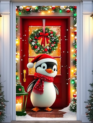  vánoční ozdoby na dveře kryty na dveře vánoční věnec ozdoby na dveře tapisérie na závěsy na dveře pozadí vnitřní/venkovní prapor dveří pro přední dveře farma zvíře tučňák