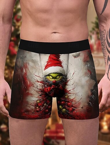  Papá Noel Monstruo Verde Peludo Pijamas de navidad Boxers Cortos Ropa Interior regalo de Navidad Navidad Hombre Navidad Año Nuevo Nochebuena Gracioso Adultos Fiesta Navidad