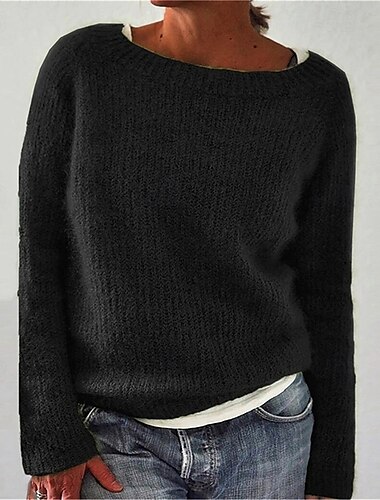  Per donna Felpa Giornaliero Essenziale Tinta unica Girocollo Lavorato a maglia Manica lunga Top regolari Maglia Ufficio Nero Blu Autunno Inverno