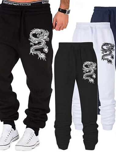  Voor heren Draak Joggingbroeken Jogger Broeken Medium Taille Trekkoord elastische taille Modieus Buiten Dagelijks gebruik Casual Zak Lente Herfst Winter 3D-afdrukken Zwart Wit blauw